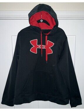 Under Armour Large Hoodie Red Black Logo Front Embroidery Script Back UGC